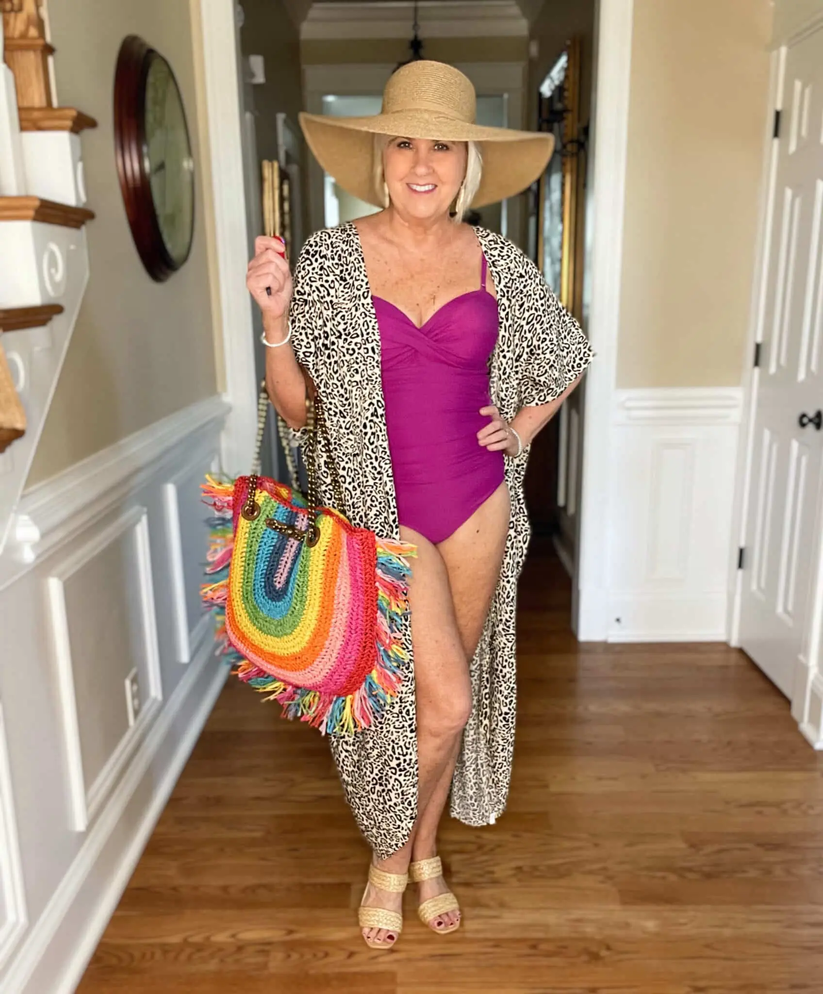 Lady over 50 posing in swimsuit