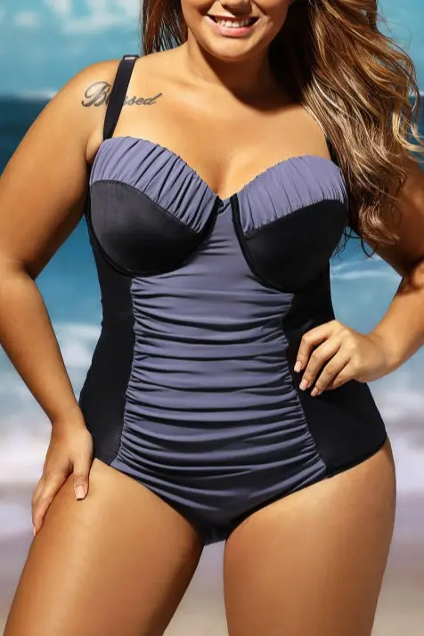 lady wearing ruched swimsuit